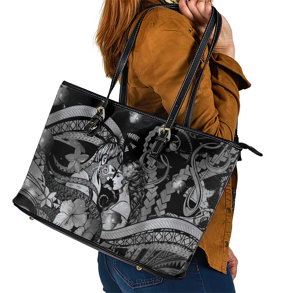 Maori Romantic Valentine Leather Tote Bag The Hongi Kiss Black Galaxy