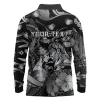 Personalised Maori Romantic Valentine Long Sleeve Polo Shirt The Hongi Kiss Black Galaxy