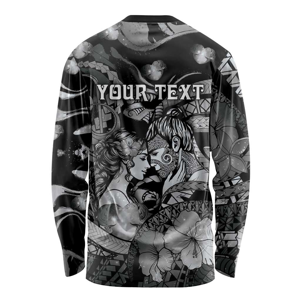 Personalised Maori Romantic Valentine Long Sleeve Shirt The Hongi Kiss Black Galaxy