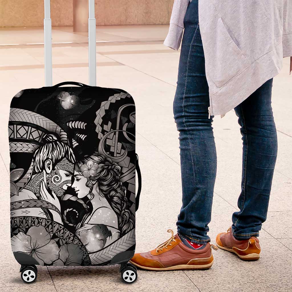 Maori Romantic Valentine Luggage Cover The Hongi Kiss Black Galaxy
