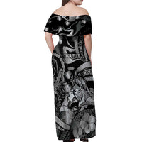 Personalised Maori Romantic Valentine Off Shoulder Maxi Dress The Hongi Kiss Black Galaxy DT05 - Polynesian Pride