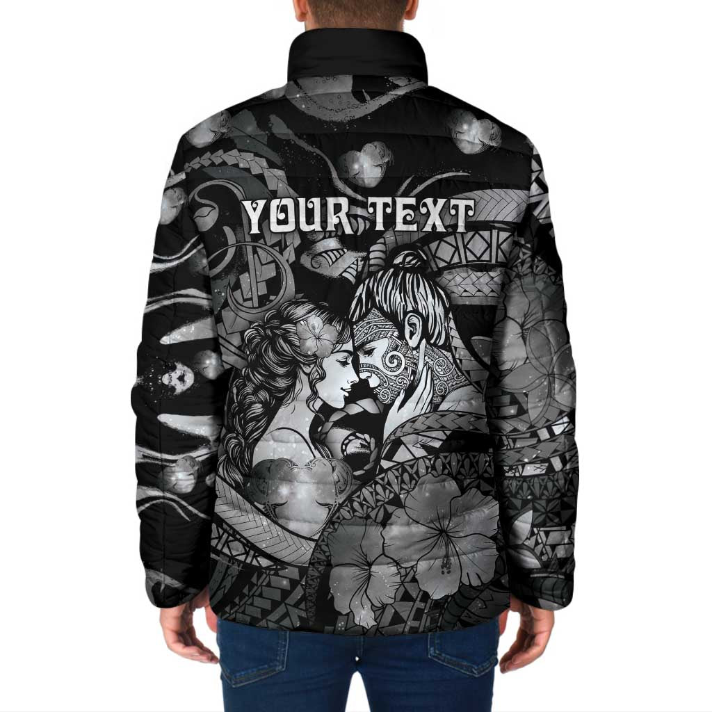 Personalised Maori Romantic Valentine Padded Jacket The Hongi Kiss Black Galaxy