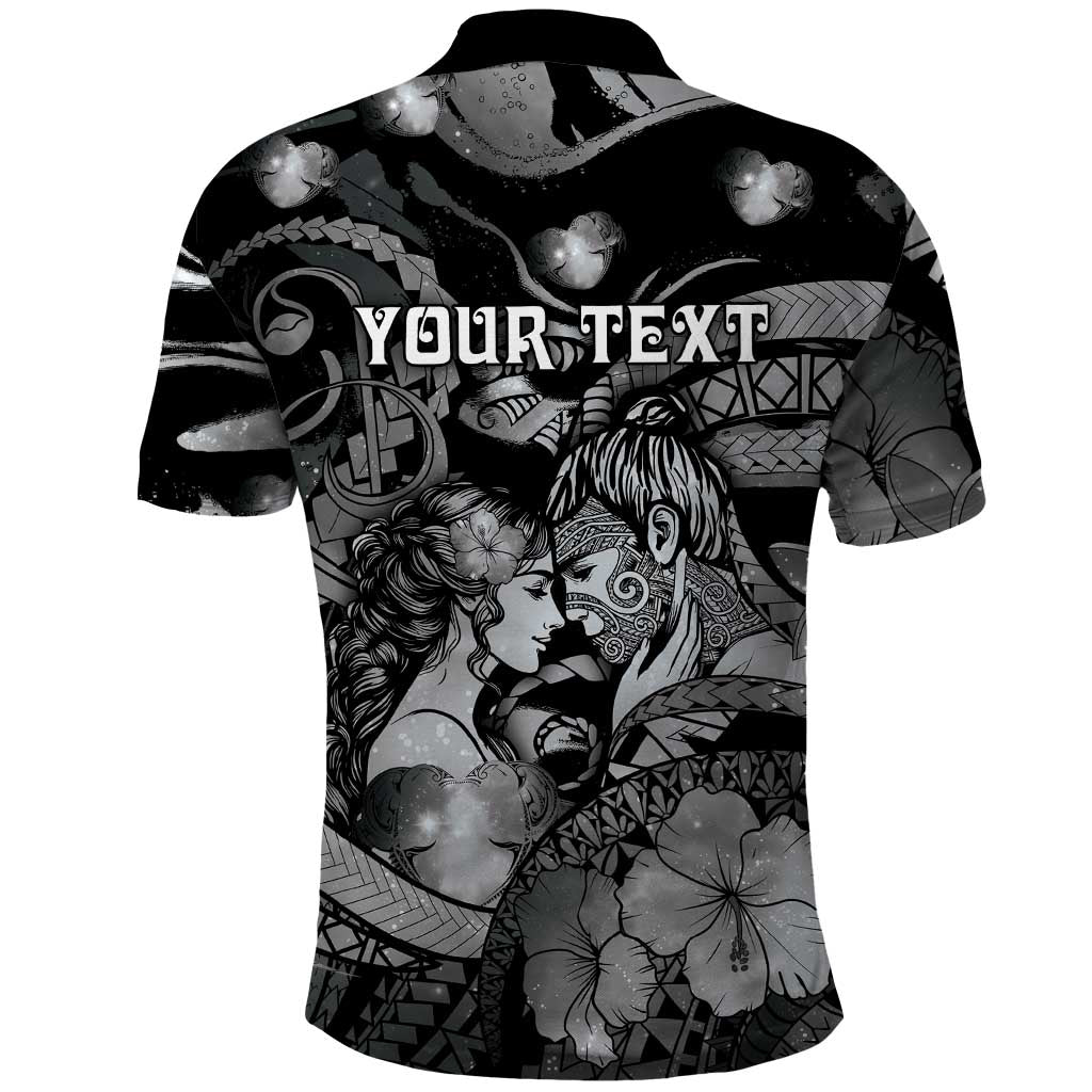 Personalised Maori Romantic Valentine Polo Shirt The Hongi Kiss Black Galaxy