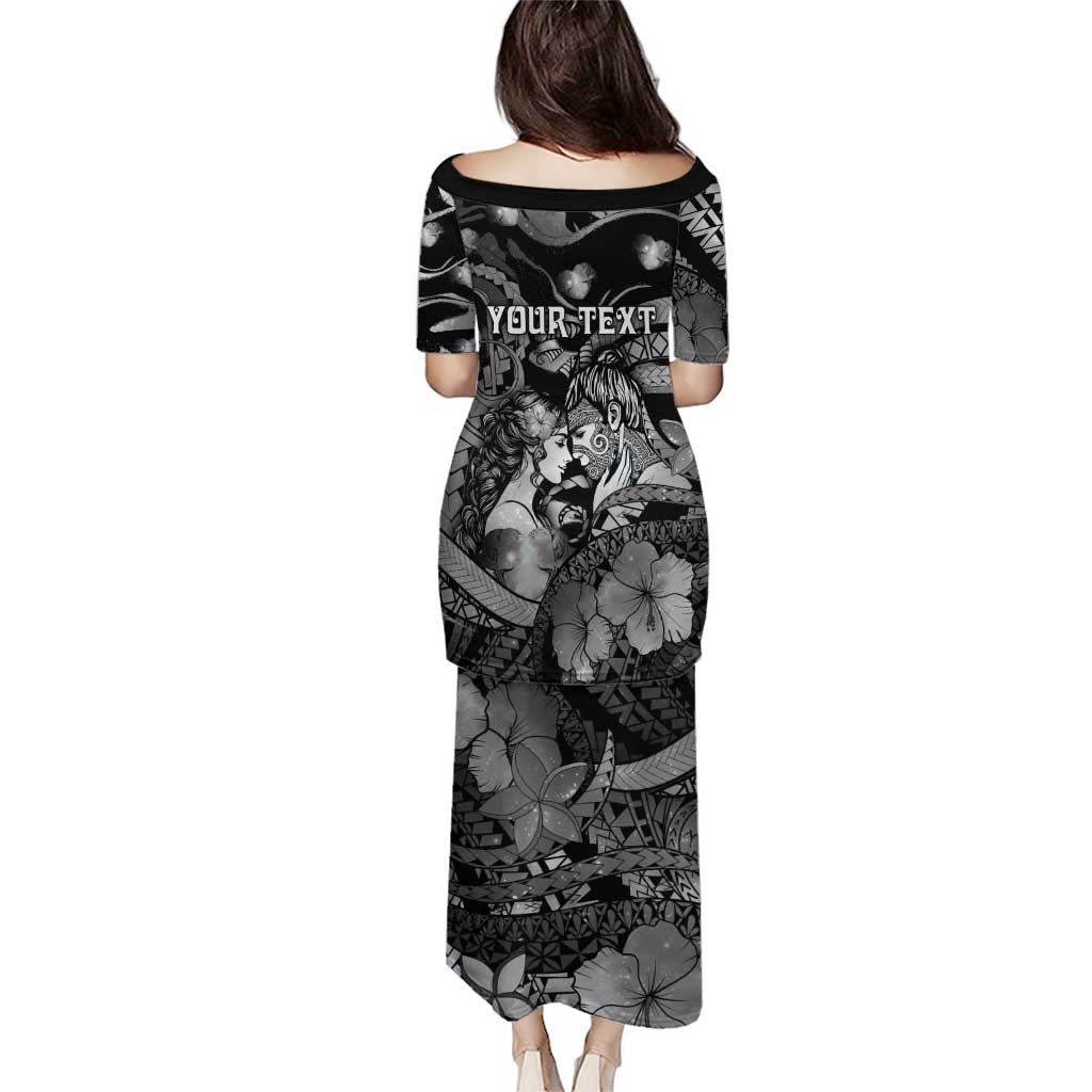 Personalised Maori Romantic Valentine Puletasi The Hongi Kiss Black Galaxy