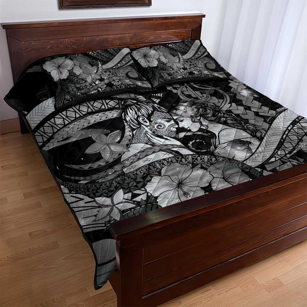 Maori Romantic Valentine Quilt Bed Set The Hongi Kiss Black Galaxy