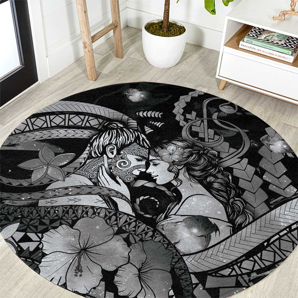 Maori Romantic Valentine Round Carpet The Hongi Kiss Black Galaxy DT05 Black - Polynesian Pride