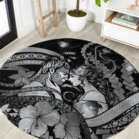 Maori Romantic Valentine Round Carpet The Hongi Kiss Black Galaxy DT05 Black - Polynesian Pride