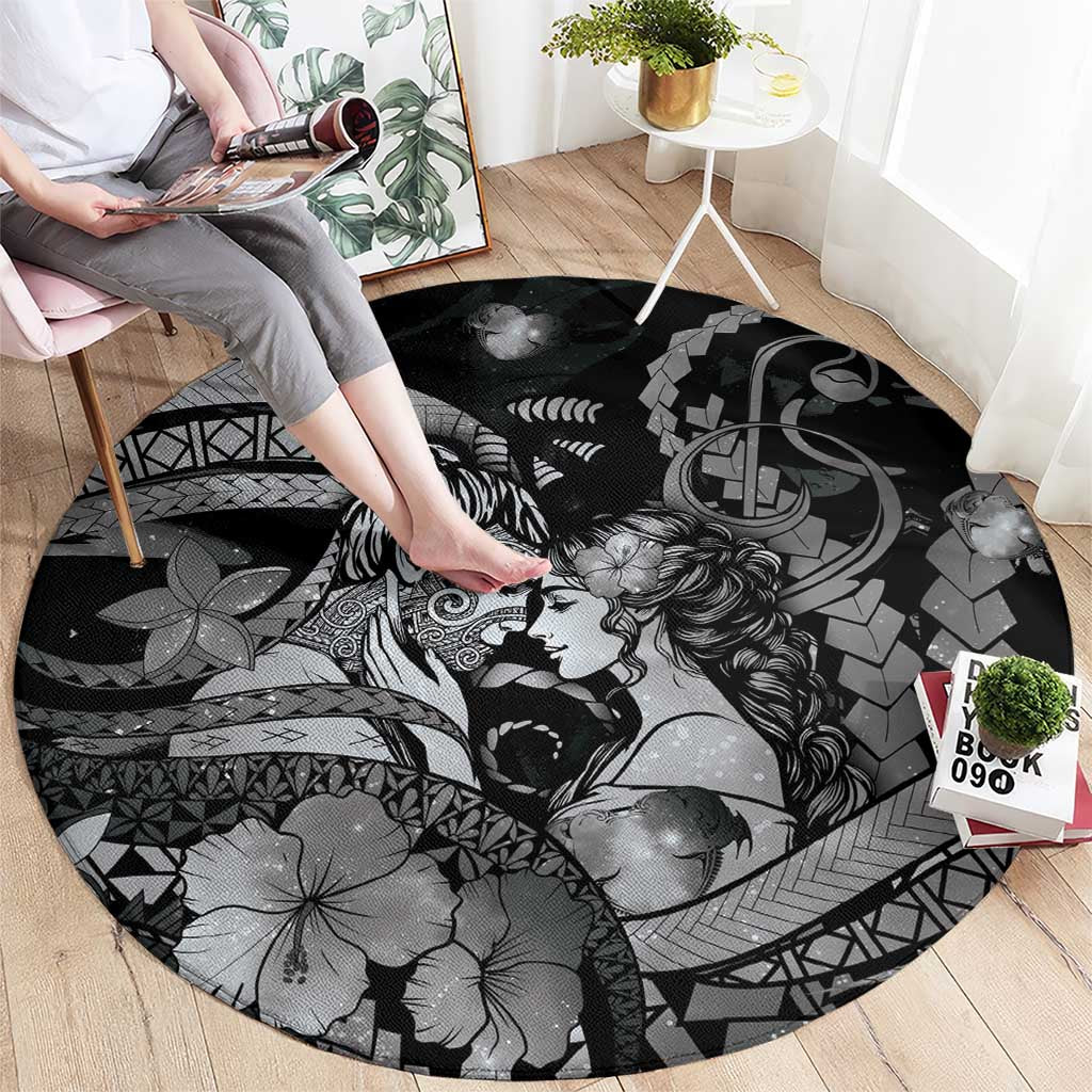 Maori Romantic Valentine Round Carpet The Hongi Kiss Black Galaxy DT05 - Polynesian Pride
