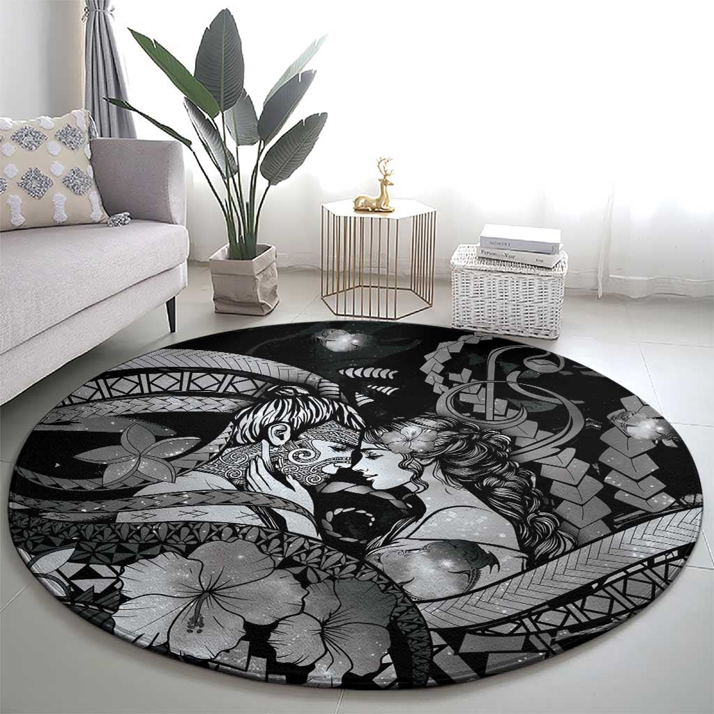 Maori Romantic Valentine Round Carpet The Hongi Kiss Black Galaxy DT05 - Polynesian Pride