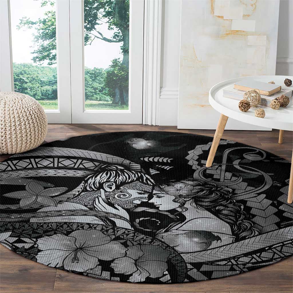 Maori Romantic Valentine Round Carpet The Hongi Kiss Black Galaxy DT05 - Polynesian Pride