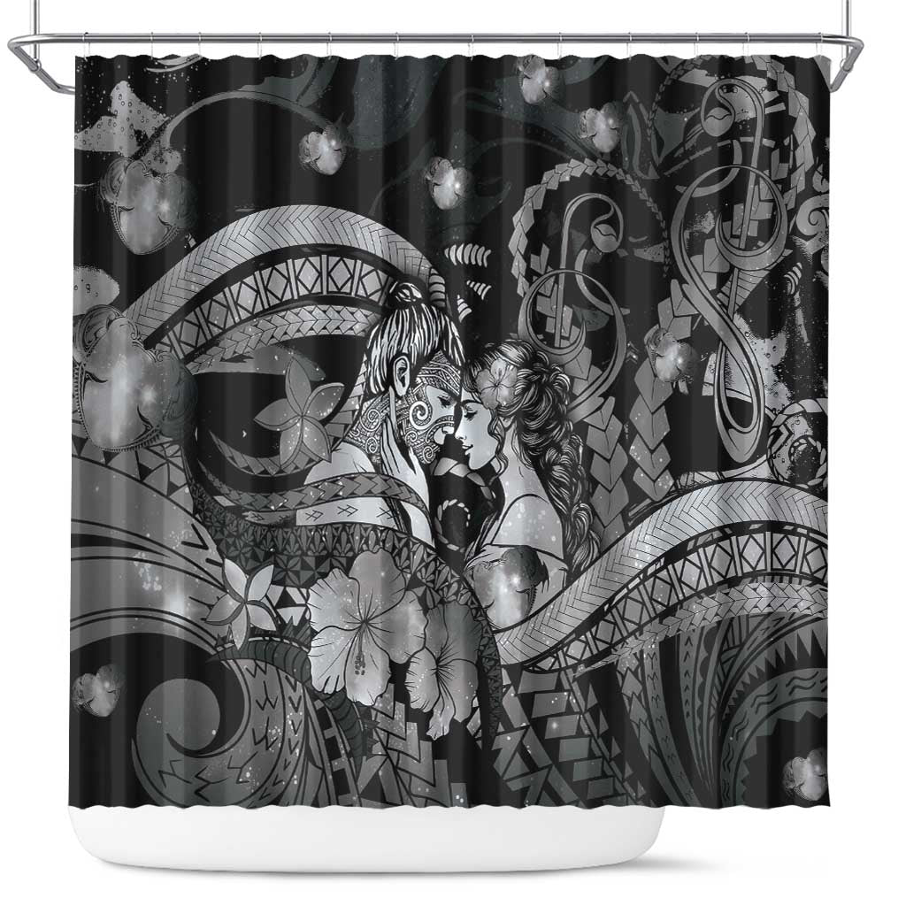 Maori Romantic Valentine Shower Curtain The Hongi Kiss Black Galaxy
