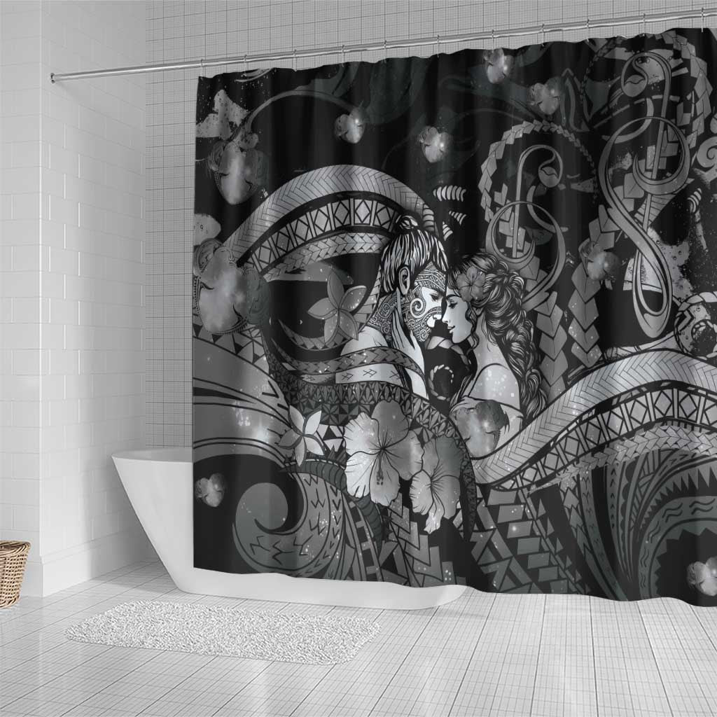 Maori Romantic Valentine Shower Curtain The Hongi Kiss Black Galaxy