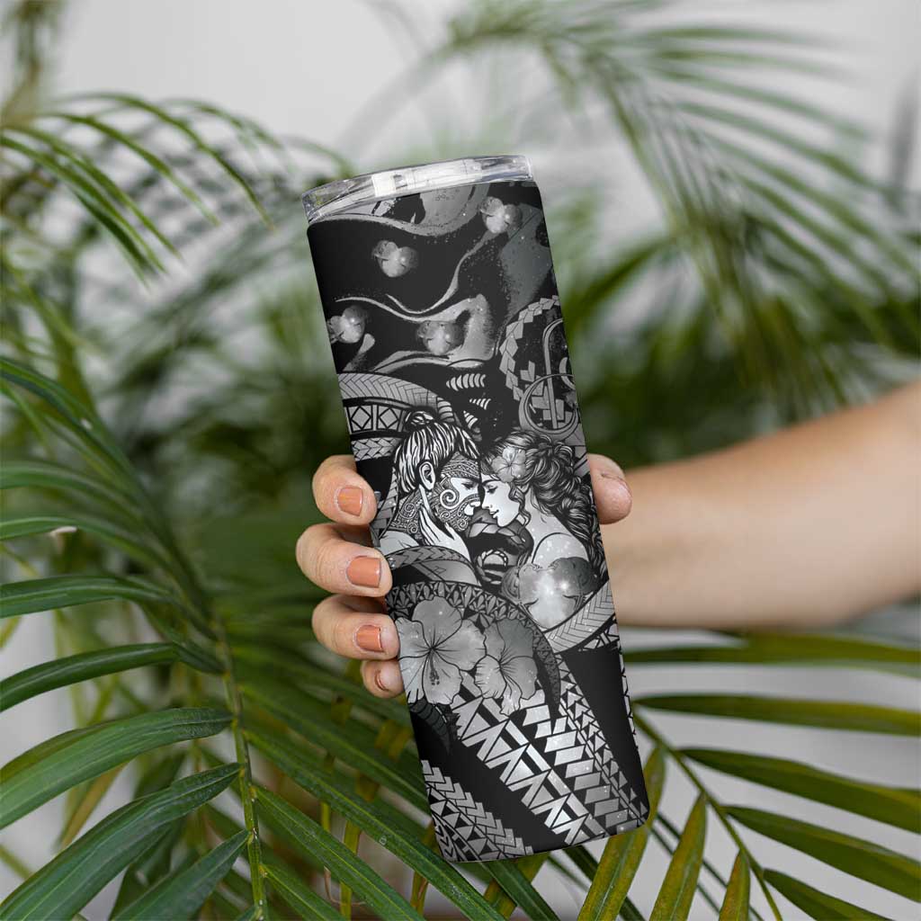 Personalised Maori Romantic Valentine Skinny Tumbler The Hongi Kiss Black Galaxy