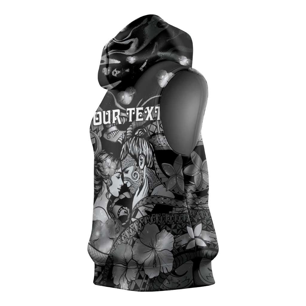 Personalised Maori Romantic Valentine Sleeveless Hoodie The Hongi Kiss Black Galaxy DT05 - Polynesian Pride