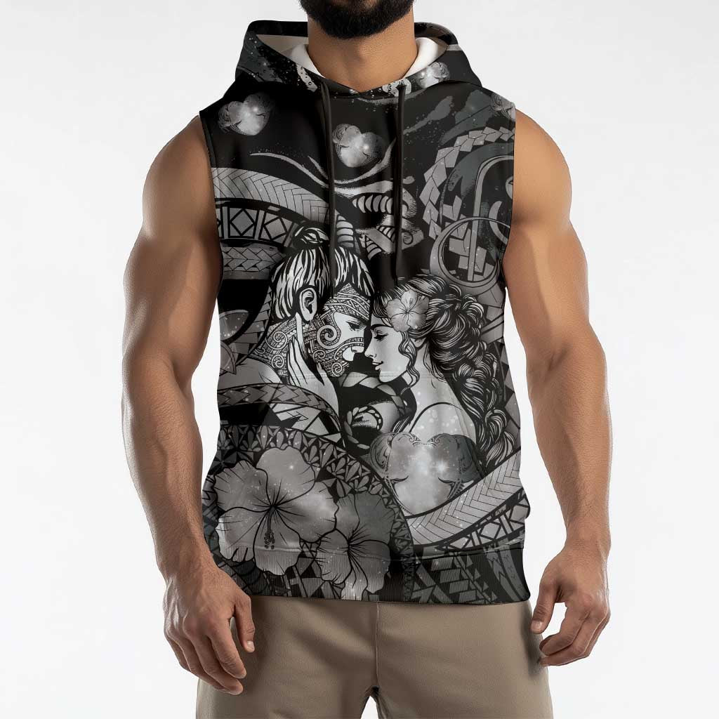 Personalised Maori Romantic Valentine Sleeveless Hoodie The Hongi Kiss Black Galaxy DT05 - Polynesian Pride