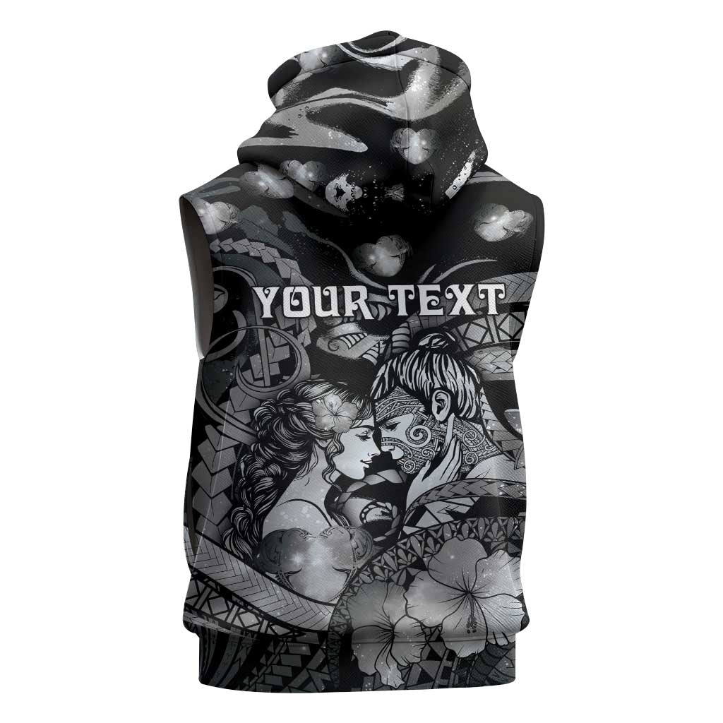 Personalised Maori Romantic Valentine Sleeveless Zip Hoodie The Hongi Kiss Black Galaxy DT05 - Polynesian Pride