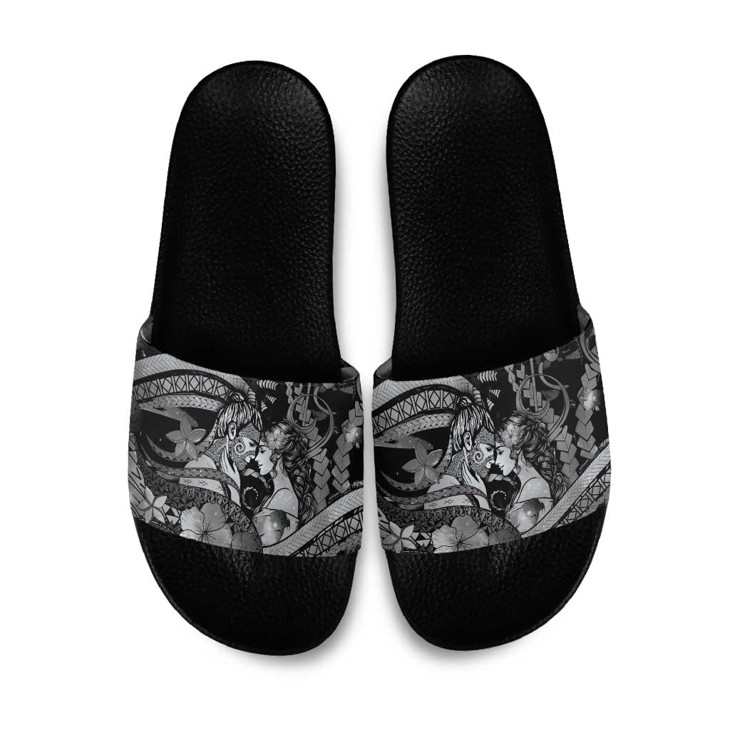 Maori Romantic Valentine Slide Sandals The Hongi Kiss Black Galaxy DT05 Black - Polynesian Pride