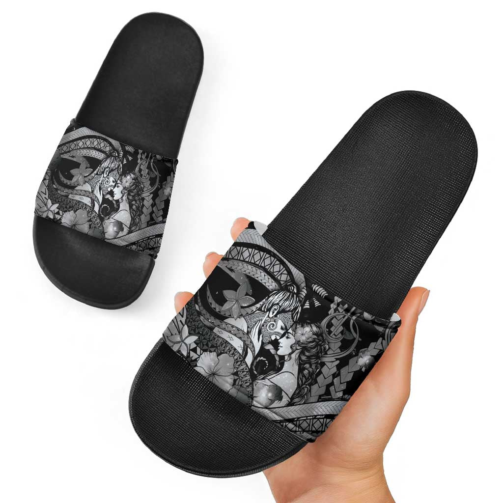 Maori Romantic Valentine Slide Sandals The Hongi Kiss Black Galaxy DT05 - Polynesian Pride
