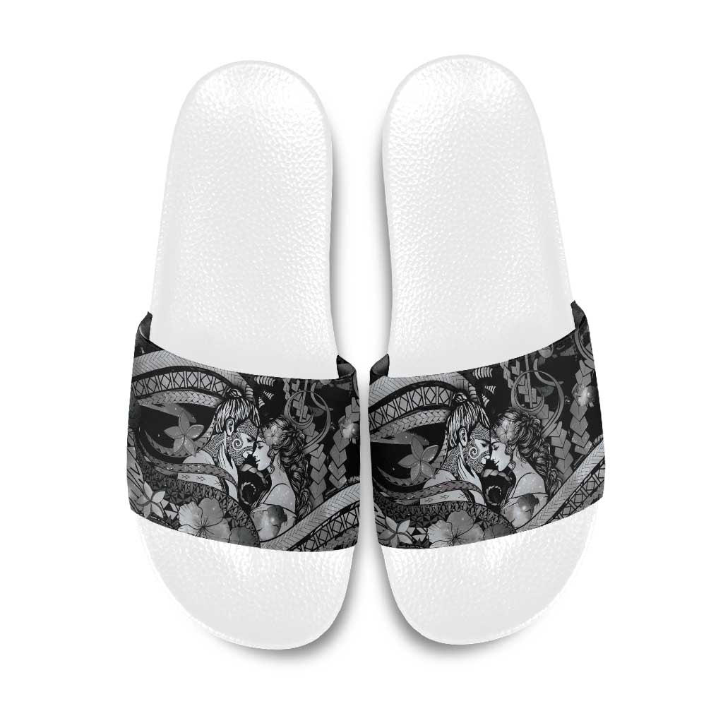 Maori Romantic Valentine Slide Sandals The Hongi Kiss Black Galaxy DT05 Black - Polynesian Pride