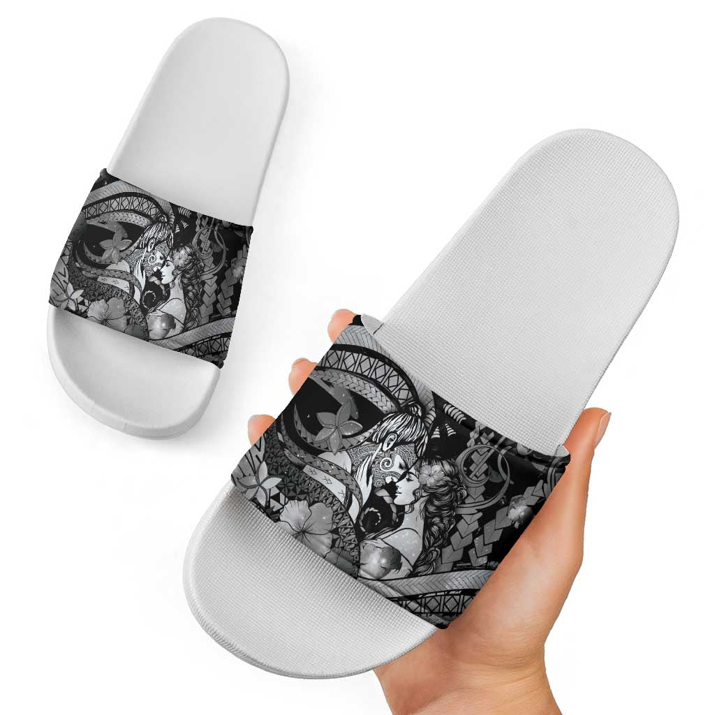 Maori Romantic Valentine Slide Sandals The Hongi Kiss Black Galaxy DT05 - Polynesian Pride