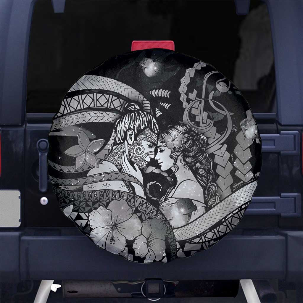 Maori Romantic Valentine Spare Tire Cover The Hongi Kiss Black Galaxy DT05 No hole Black - Polynesian Pride