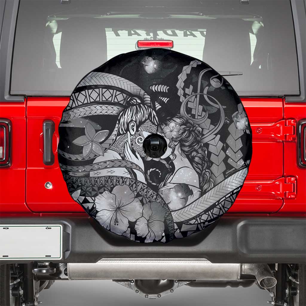 Maori Romantic Valentine Spare Tire Cover The Hongi Kiss Black Galaxy DT05 - Polynesian Pride