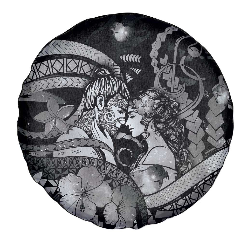 Maori Romantic Valentine Spare Tire Cover The Hongi Kiss Black Galaxy DT05 - Polynesian Pride