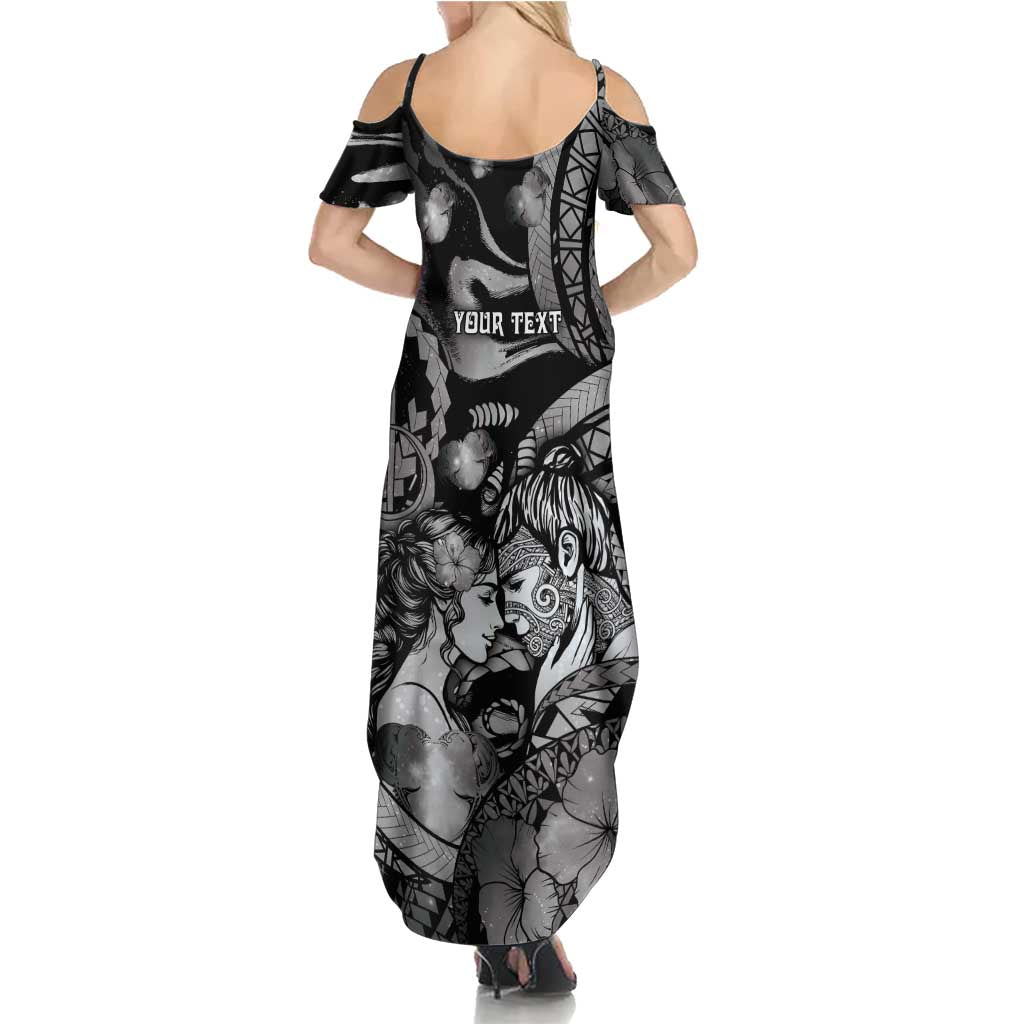 Personalised Maori Romantic Valentine Summer Maxi Dress The Hongi Kiss Black Galaxy DT05 - Polynesian Pride