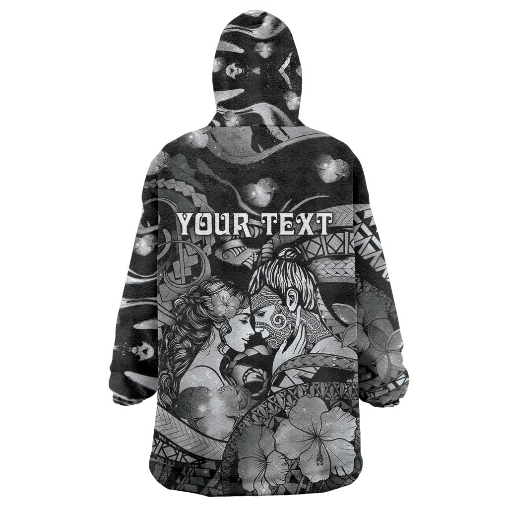 Personalised Maori Romantic Valentine Wearable Blanket Hoodie The Hongi Kiss Black Galaxy