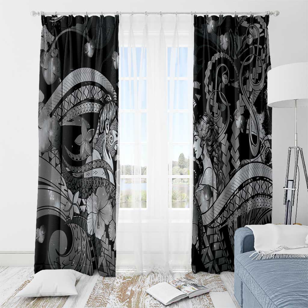 Maori Romantic Valentine Window Curtain The Hongi Kiss Black Galaxy