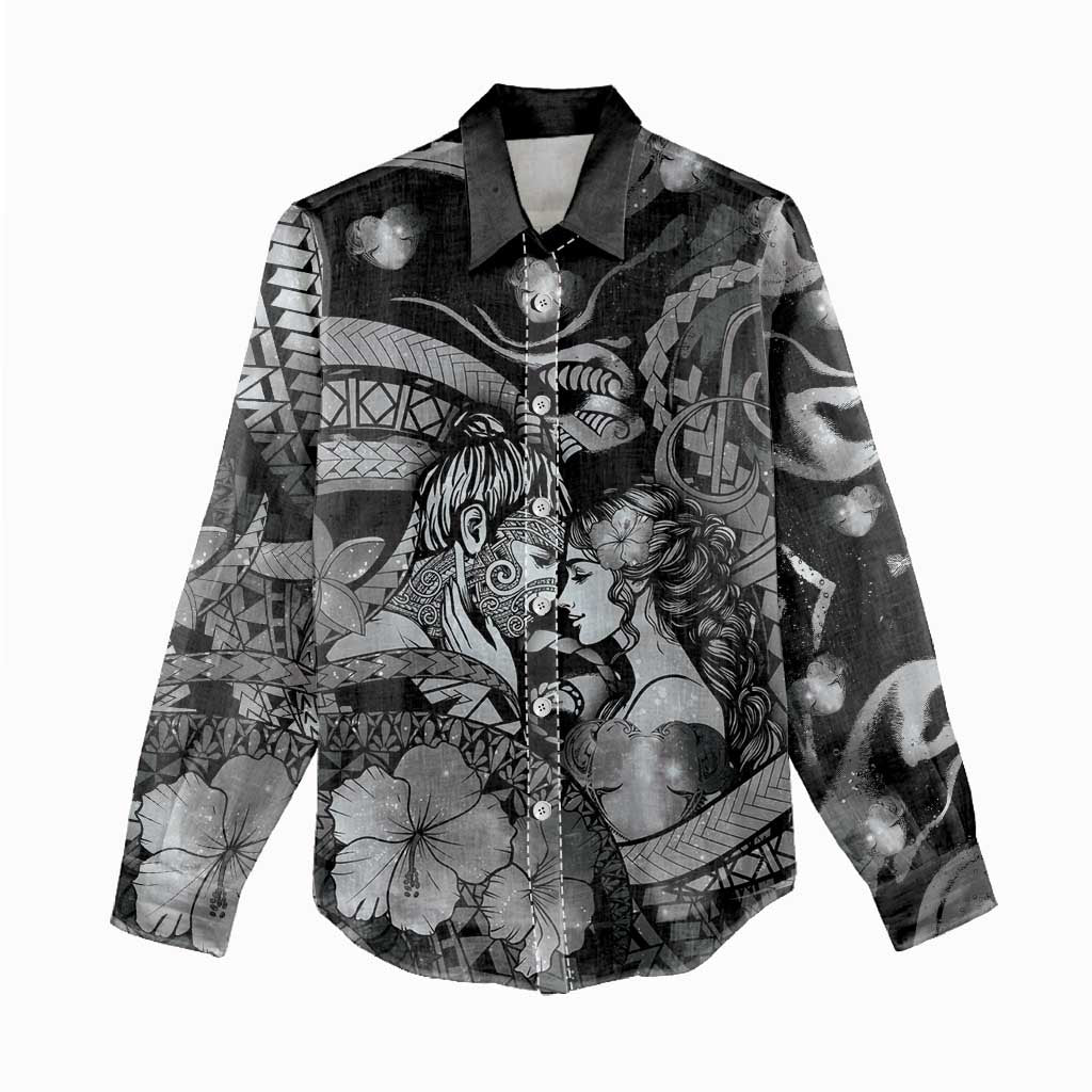 Personalised Maori Romantic Valentine Women Casual Shirt The Hongi Kiss Black Galaxy DT05 - Polynesian Pride