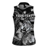 Personalised Maori Romantic Valentine Women Sleeveless Polo Shirt The Hongi Kiss Black Galaxy