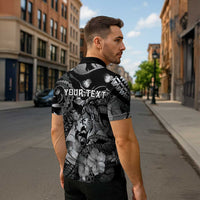 Personalised Maori Romantic Valentine Zipper Polo Shirt The Hongi Kiss Black Galaxy