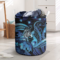Maori Romantic Valentine Laundry Basket The Hongi Kiss Blue Galaxy