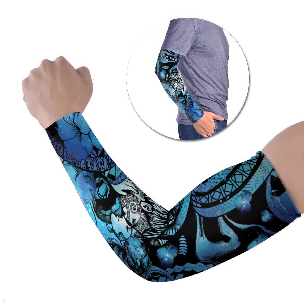 Personalised Maori Romantic Valentine Arm Sleeves The Hongi Kiss Blue Galaxy