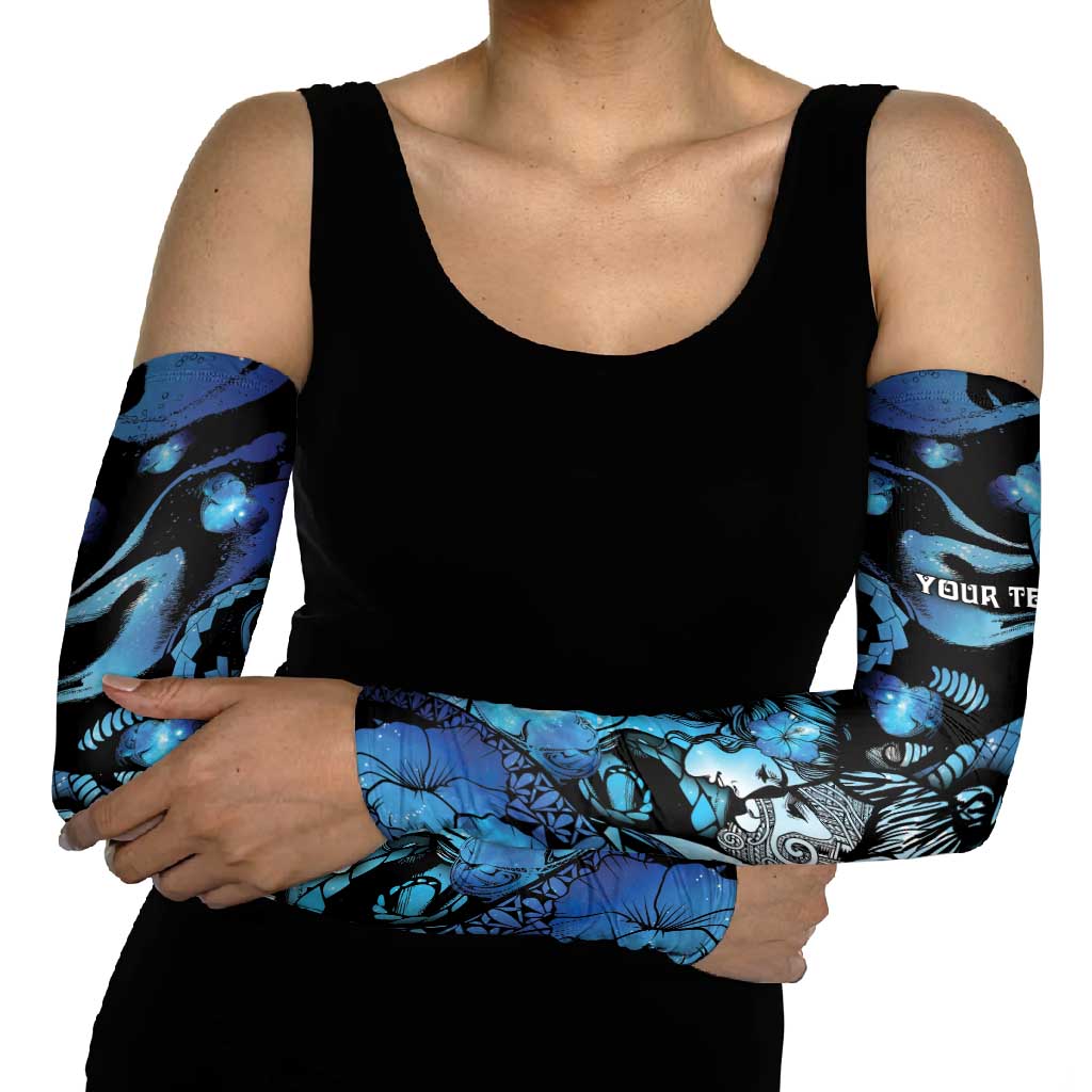 Personalised Maori Romantic Valentine Arm Sleeves The Hongi Kiss Blue Galaxy