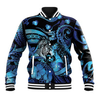 Personalised Maori Romantic Valentine Baseball Jacket The Hongi Kiss Blue Galaxy