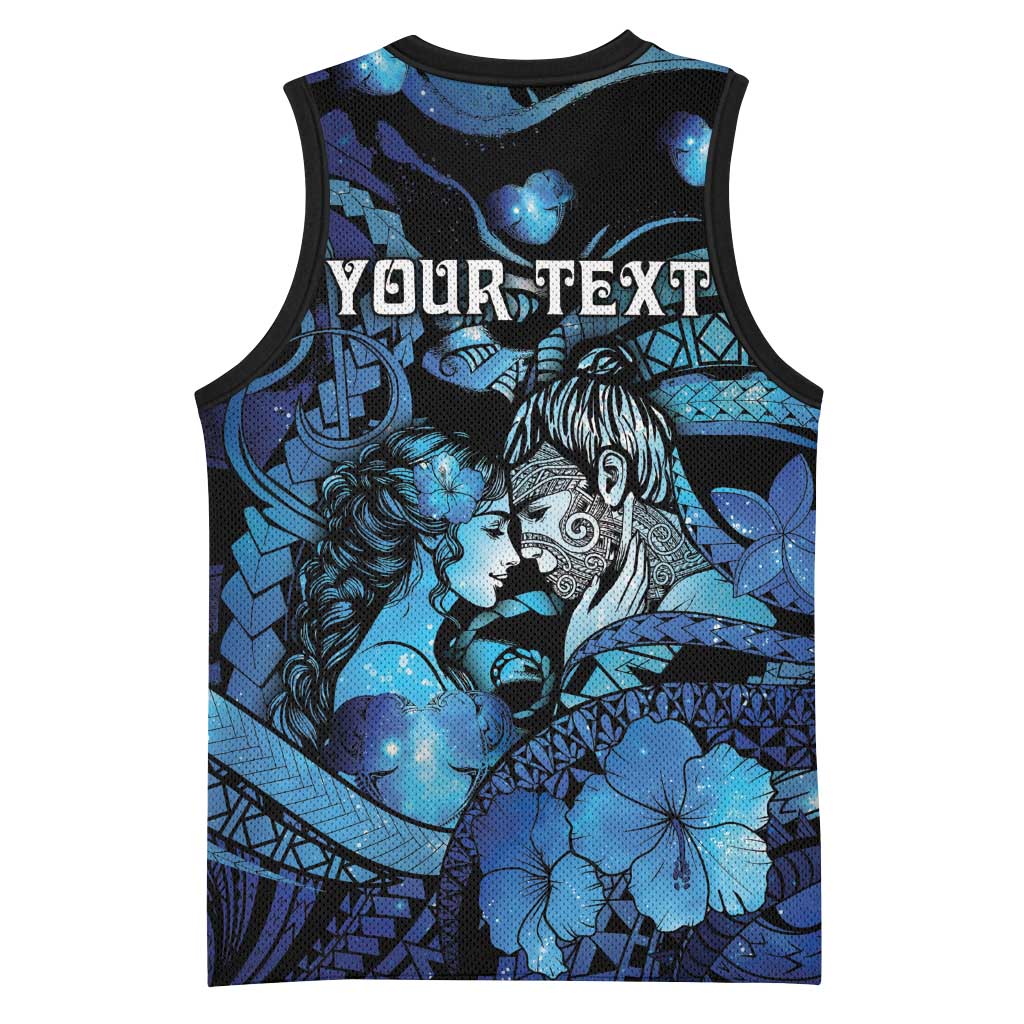 Personalised Maori Romantic Valentine Basketball Jersey The Hongi Kiss Blue Galaxy DT05 - Polynesian Pride