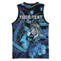 Personalised Maori Romantic Valentine Basketball Jersey The Hongi Kiss Blue Galaxy DT05 - Polynesian Pride