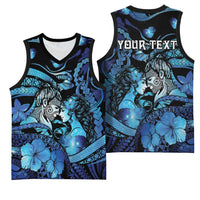 Personalised Maori Romantic Valentine Basketball Jersey The Hongi Kiss Blue Galaxy DT05 - Polynesian Pride