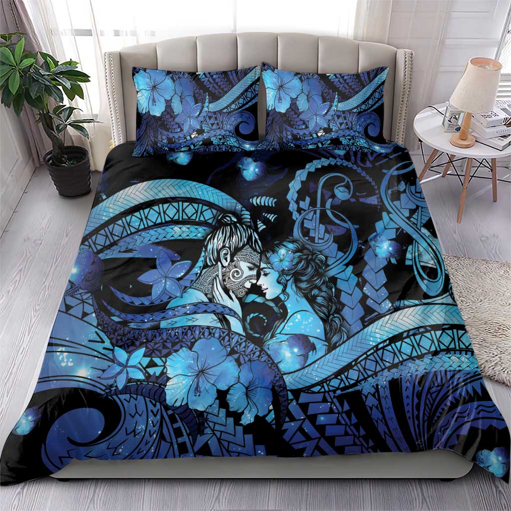 Maori Romantic Valentine Bedding Set The Hongi Kiss Blue Galaxy