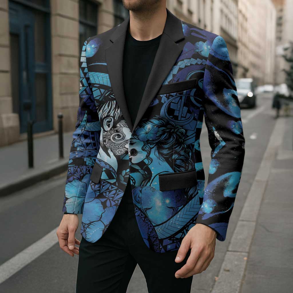 Personalised Maori Romantic Valentine Blazer The Hongi Kiss Blue Galaxy