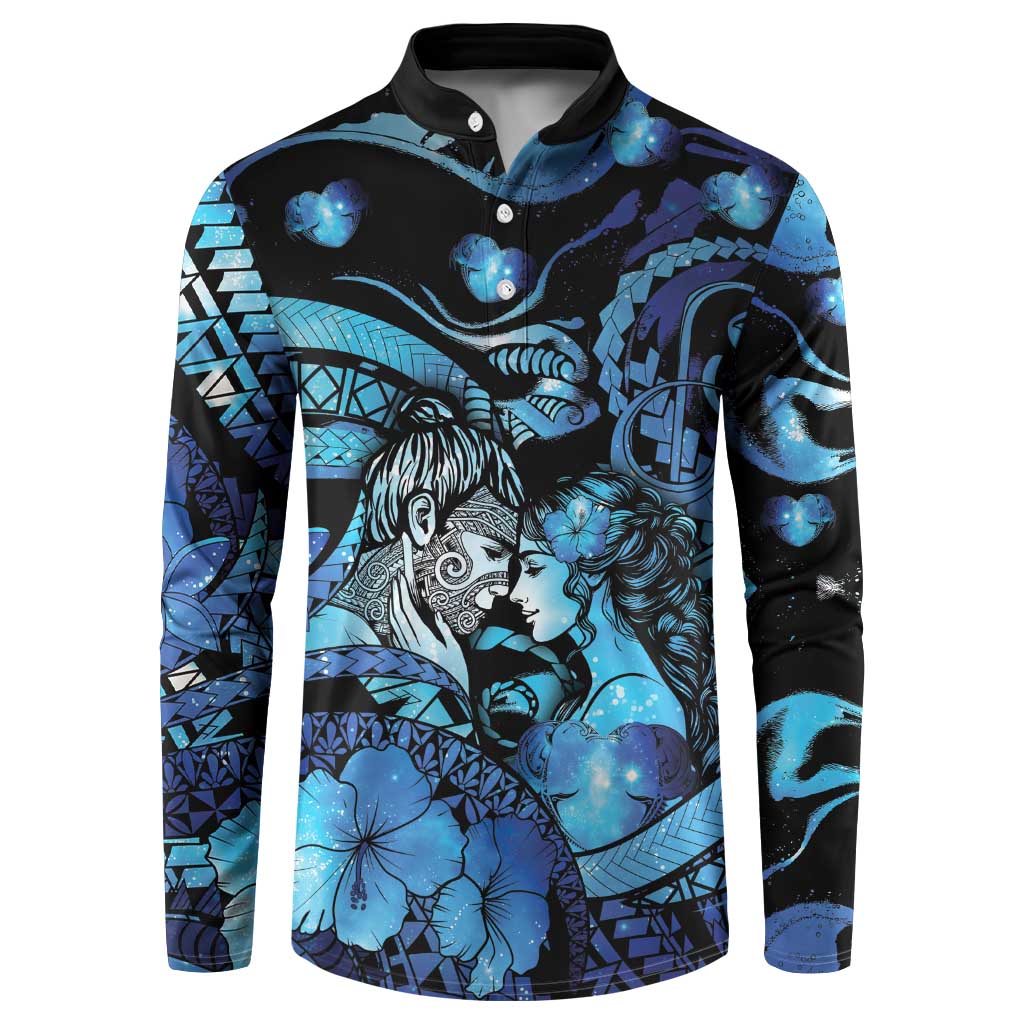 Personalised Maori Romantic Valentine Button Sweatshirt The Hongi Kiss Blue Galaxy