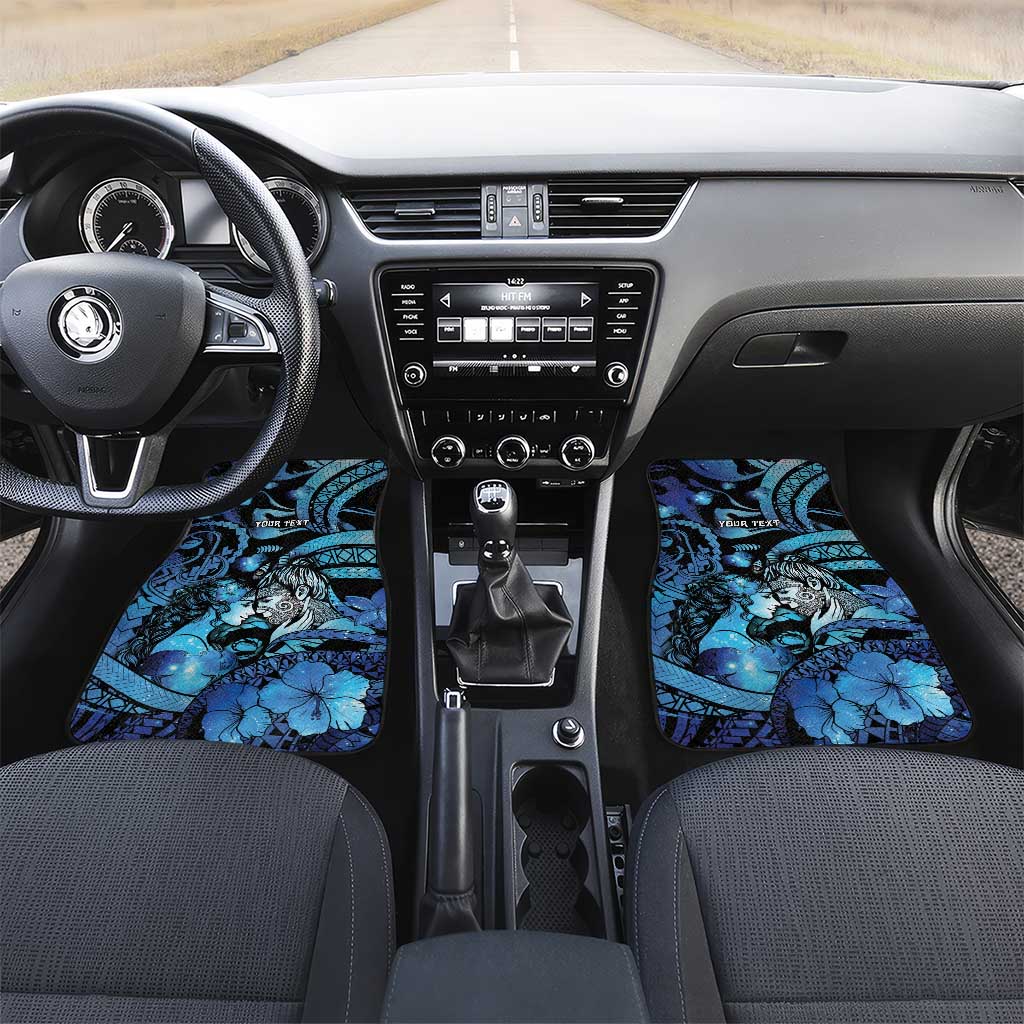 Personalised Maori Romantic Valentine Car Mats The Hongi Kiss Blue Galaxy DT05 Set 2pcs - Front Blue - Polynesian Pride