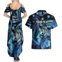 Personalised Maori Romantic Valentine Couples Matching Summer Maxi Dress and Hawaiian Shirt The Hongi Kiss Blue Galaxy