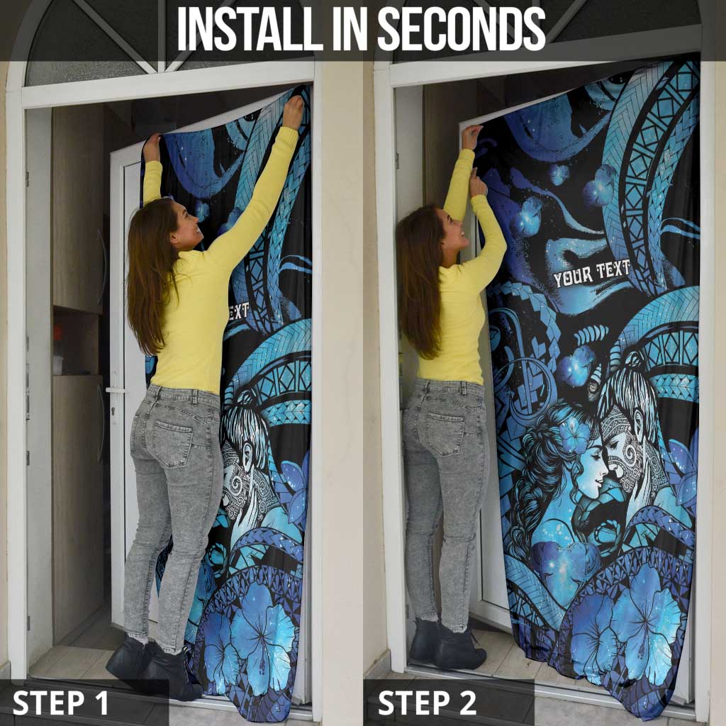 Personalised Maori Romantic Valentine Door Cover The Hongi Kiss Blue Galaxy