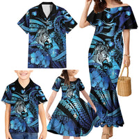 Personalised Maori Romantic Valentine Family Matching Mermaid Dress and Hawaiian Shirt The Hongi Kiss Blue Galaxy