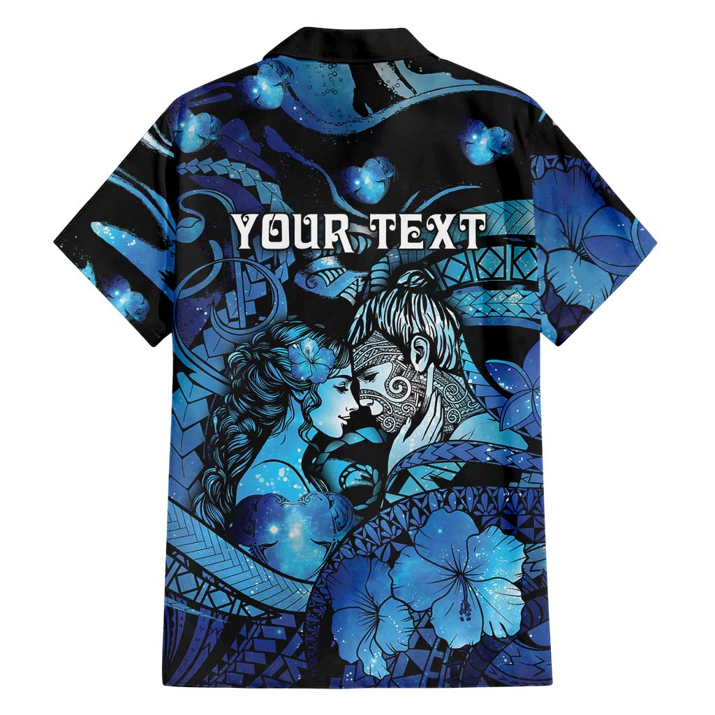 Personalised Maori Romantic Valentine Family Matching Off Shoulder Maxi Dress and Hawaiian Shirt The Hongi Kiss Blue Galaxy DT05 - Polynesian Pride