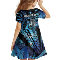 Personalised Maori Romantic Valentine Family Matching Off Shoulder Short Dress and Hawaiian Shirt The Hongi Kiss Blue Galaxy DT05 - Polynesian Pride