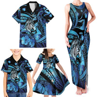 Personalised Maori Romantic Valentine Family Matching Tank Maxi Dress and Hawaiian Shirt The Hongi Kiss Blue Galaxy